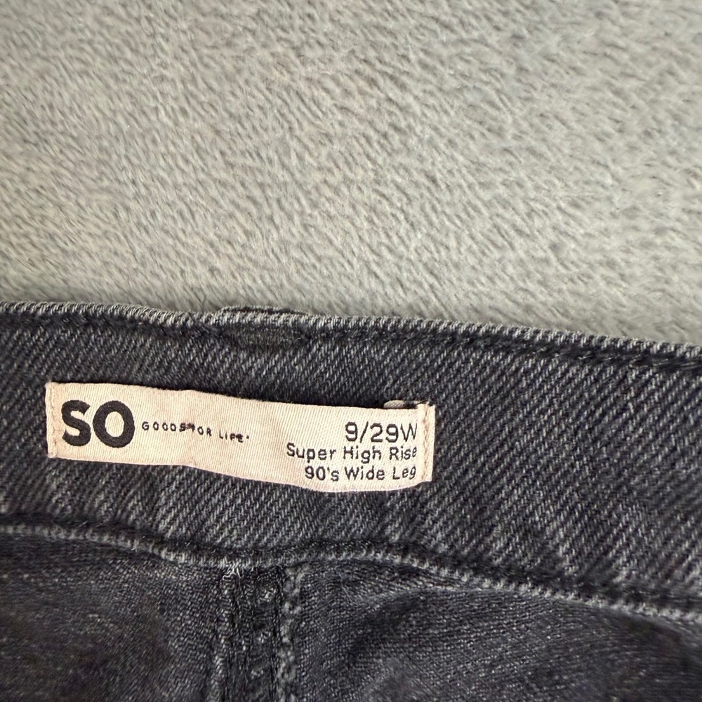 SO Good For Life 90s Wide Leg Jeans Black Distressed Super High Rise Size 9/29W - Picture 3 of 8